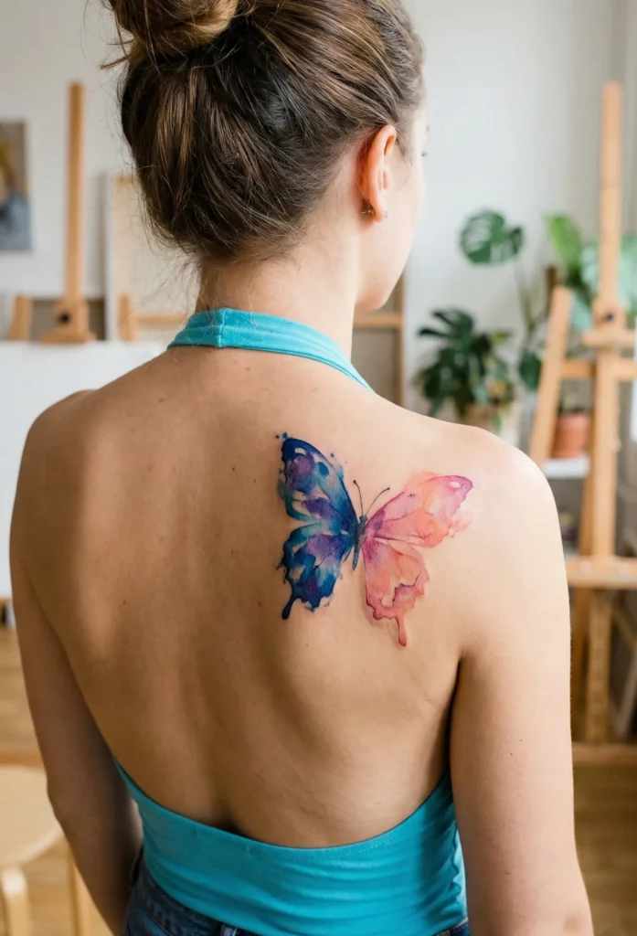 Two-Tone / Split-Color Watercolor Butterfly