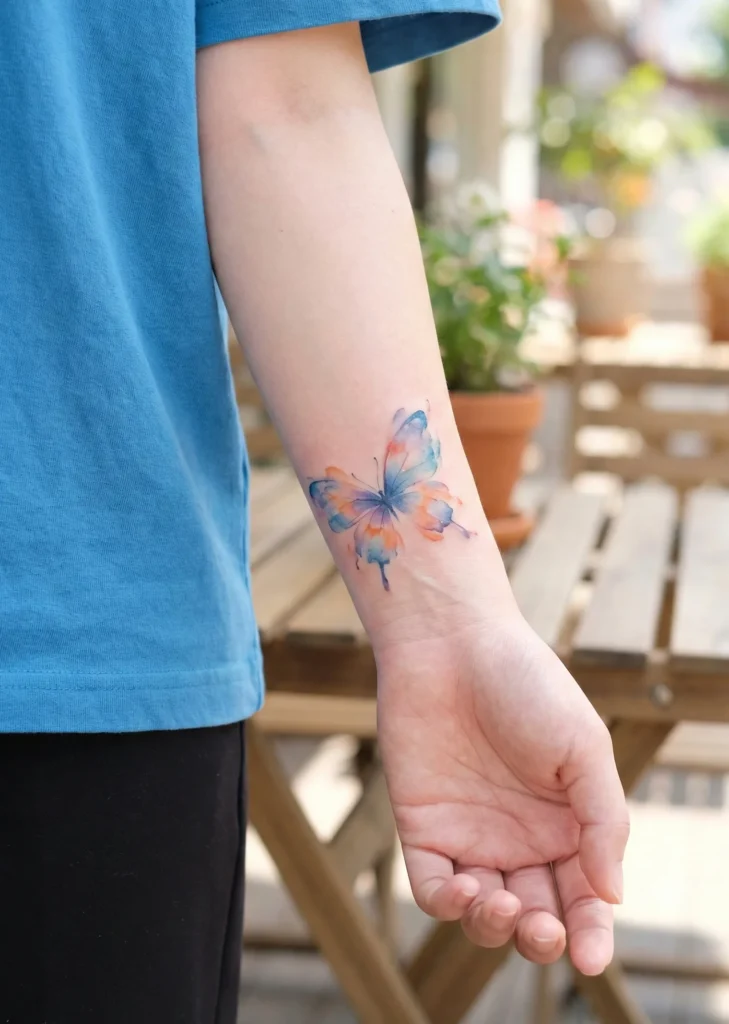 Watercolor Butterfly Wrist Tattoo