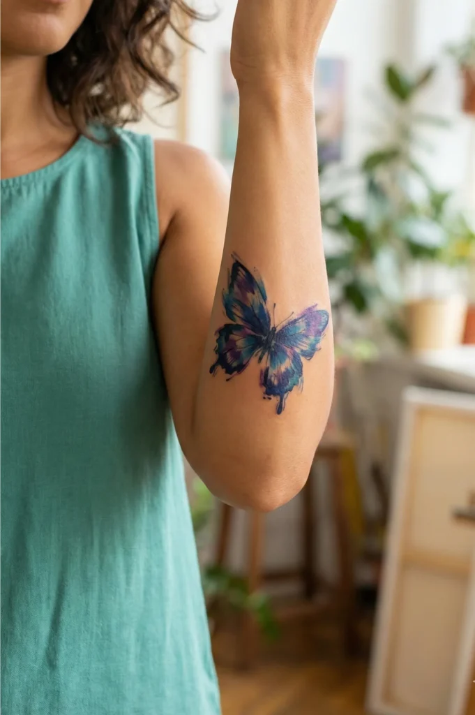 Watercolor Butterfly with Brushstroke Texture