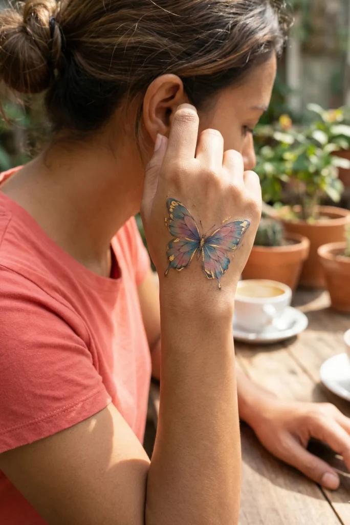 Watercolor Butterfly with Gold Leaf Accents