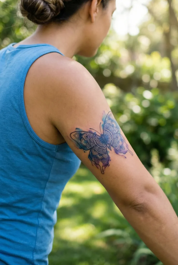 Watercolor Butterfly with Mandala Wings