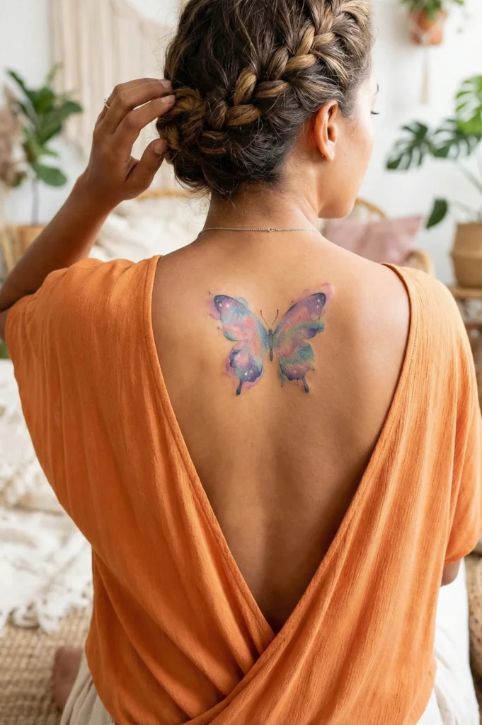 Watercolor Butterfly with Pastel Galaxy Wings