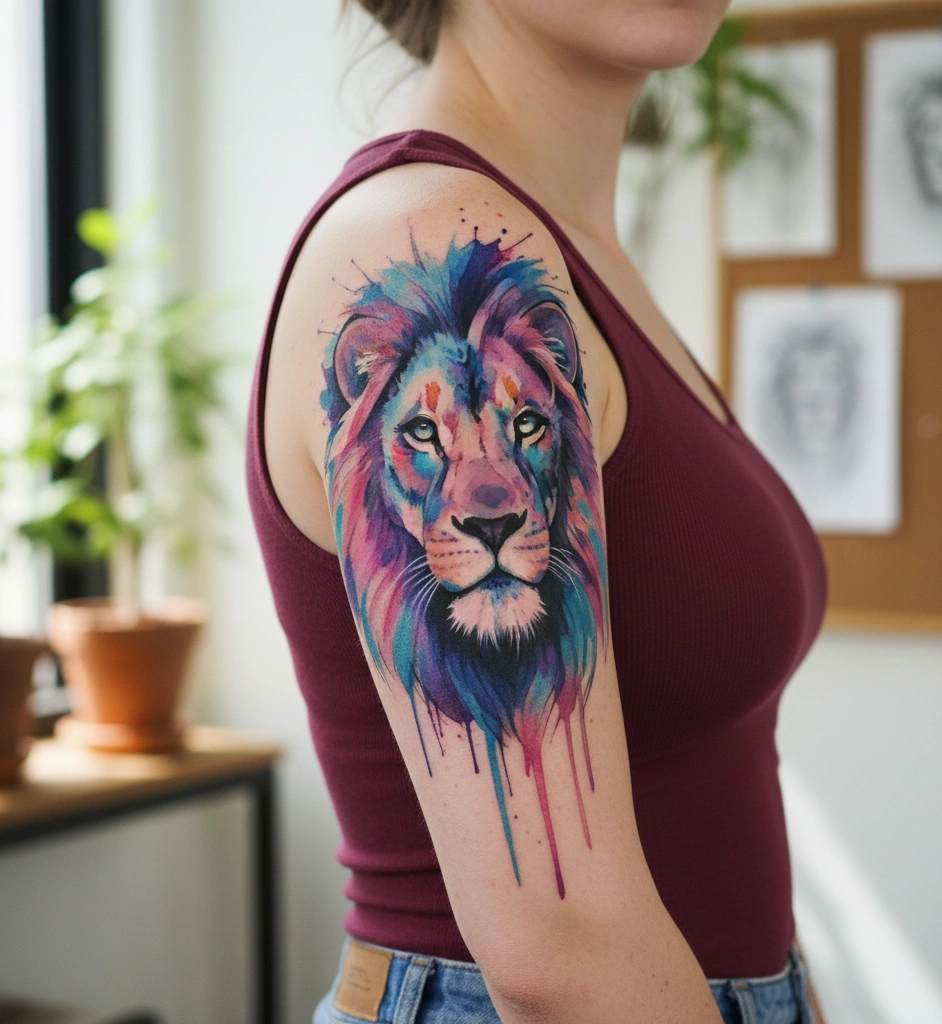 Watercolor Lion Tattoo