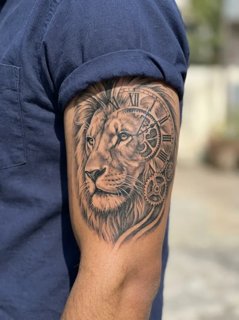 Black and Grey Lion with Clock Detailing