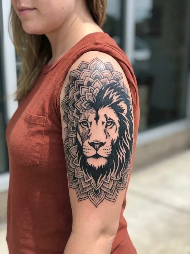 Blackwork Mandala Lion with Deep Contrast
