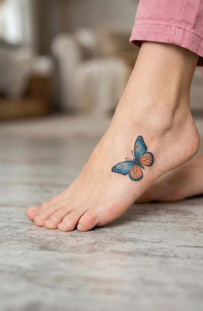  Butterfly Foot Tattoo Along the Side
