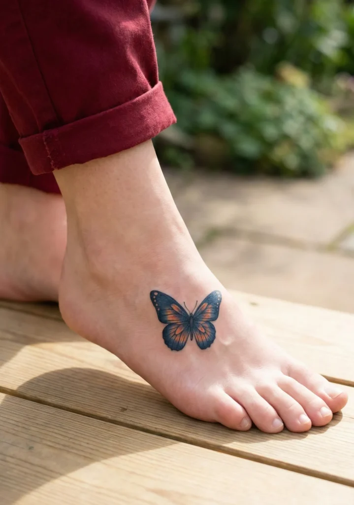Butterfly Foot Tattoo on Top of Foot