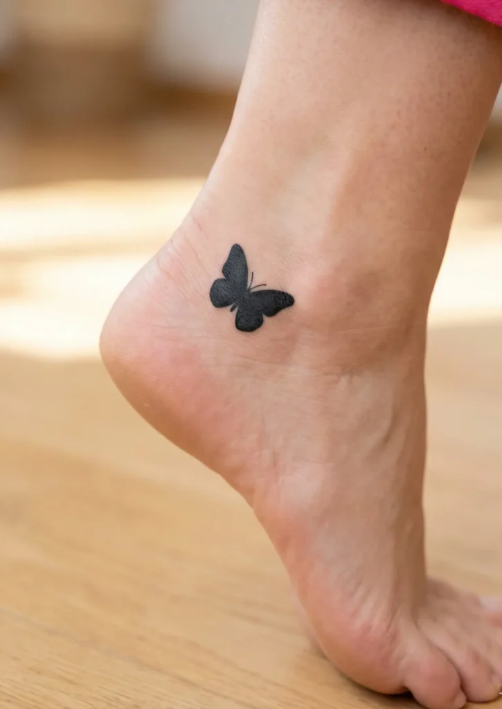 Butterfly Foot Tattoo with Clean Silhouette