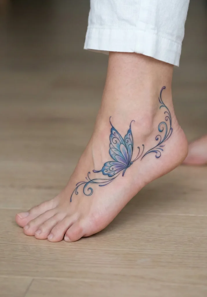 Butterfly Foot Tattoo with Elegant Curves
