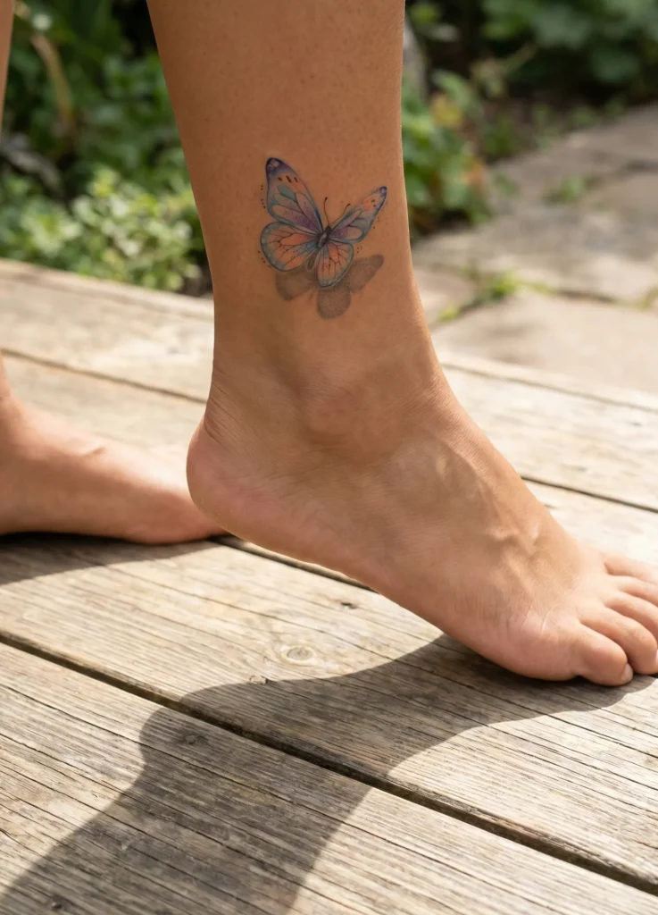 Butterfly Foot Tattoo with Floating Effect