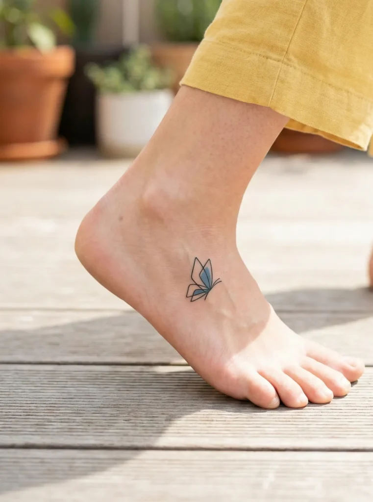 Butterfly Foot Tattoo with Minimal Detail