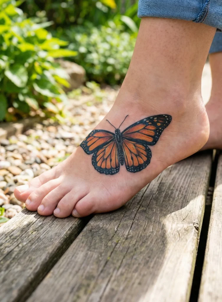 Butterfly Foot Tattoo with Open Wings