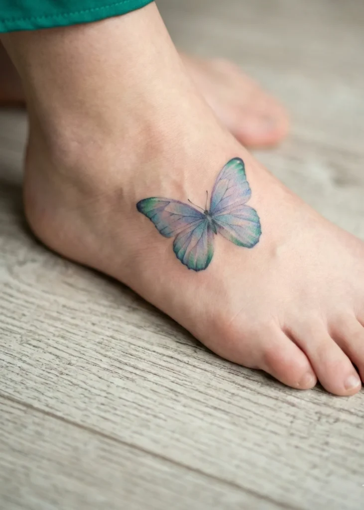 Butterfly Foot Tattoo with Soft Gradient Wings