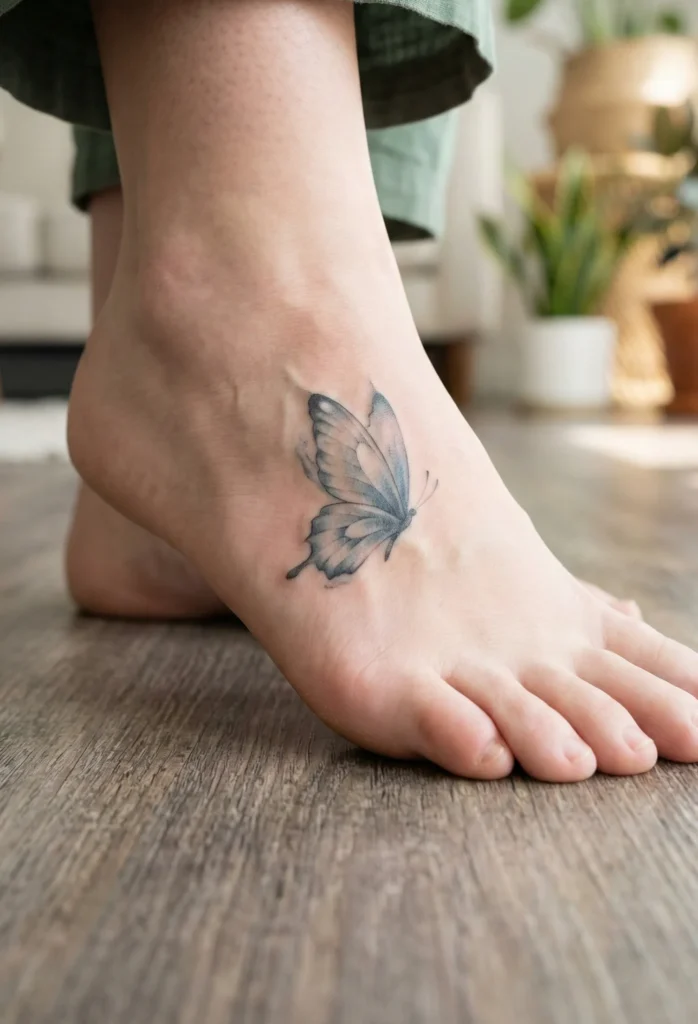 Butterfly Foot Tattoo with Soft Shading