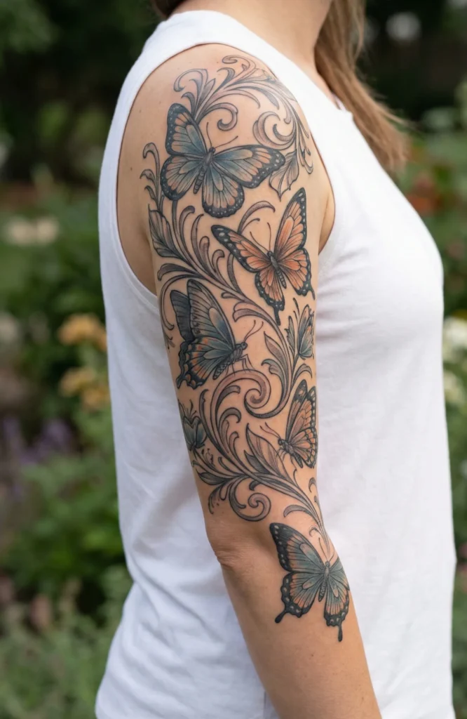 Butterfly Half Sleeve Tattoo with Artistic Flow