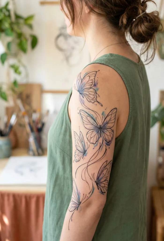 Butterfly Half Sleeve Tattoo with Elegant Linework