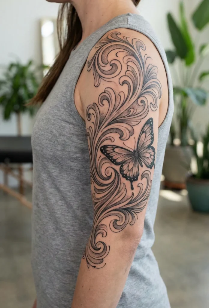 Butterfly Half Sleeve Tattoo with Flowing Wing Movement