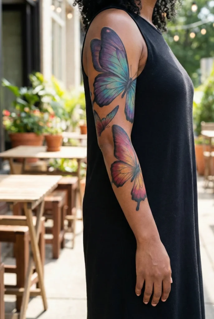 Butterfly Half Sleeve Tattoo with Gradient Wing Colors