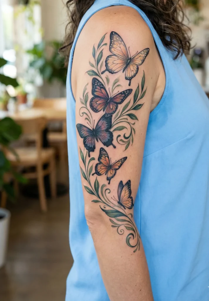  Butterfly Half Sleeve Tattoo with Upward Flying Motion