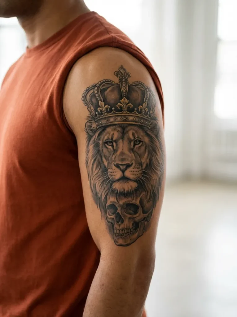 Crowned Lion With Skull