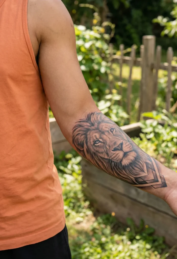 Forearm Lion Tattoo with Forearm Wrap Composition