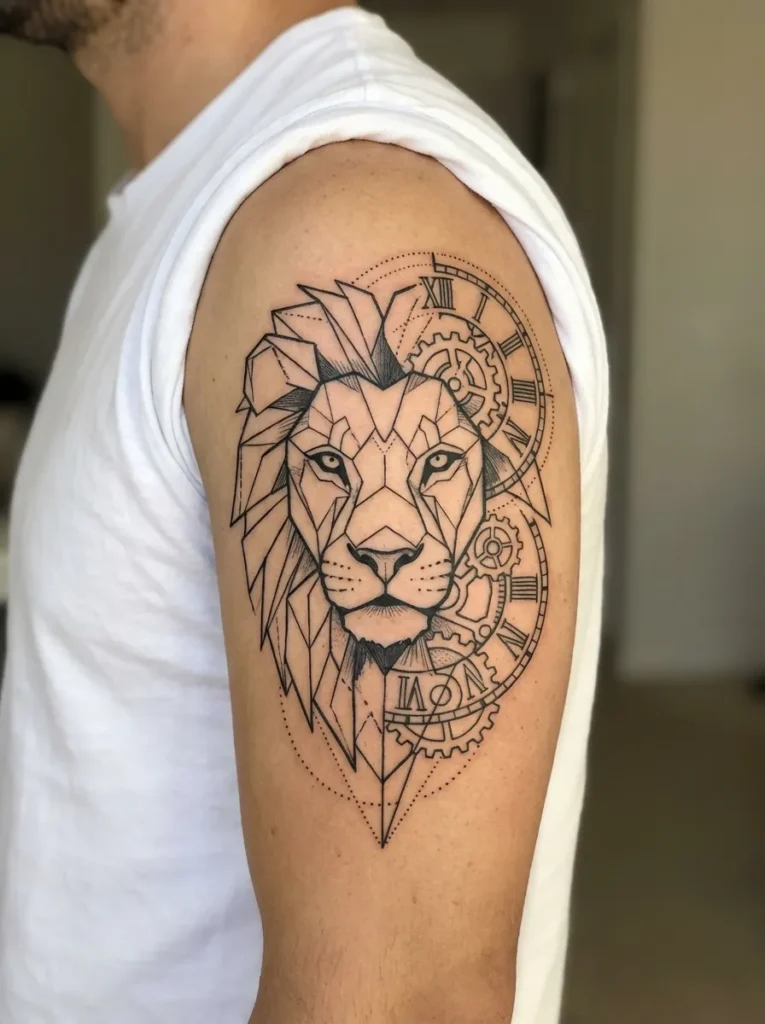 Geometric Lion with Clock Elements