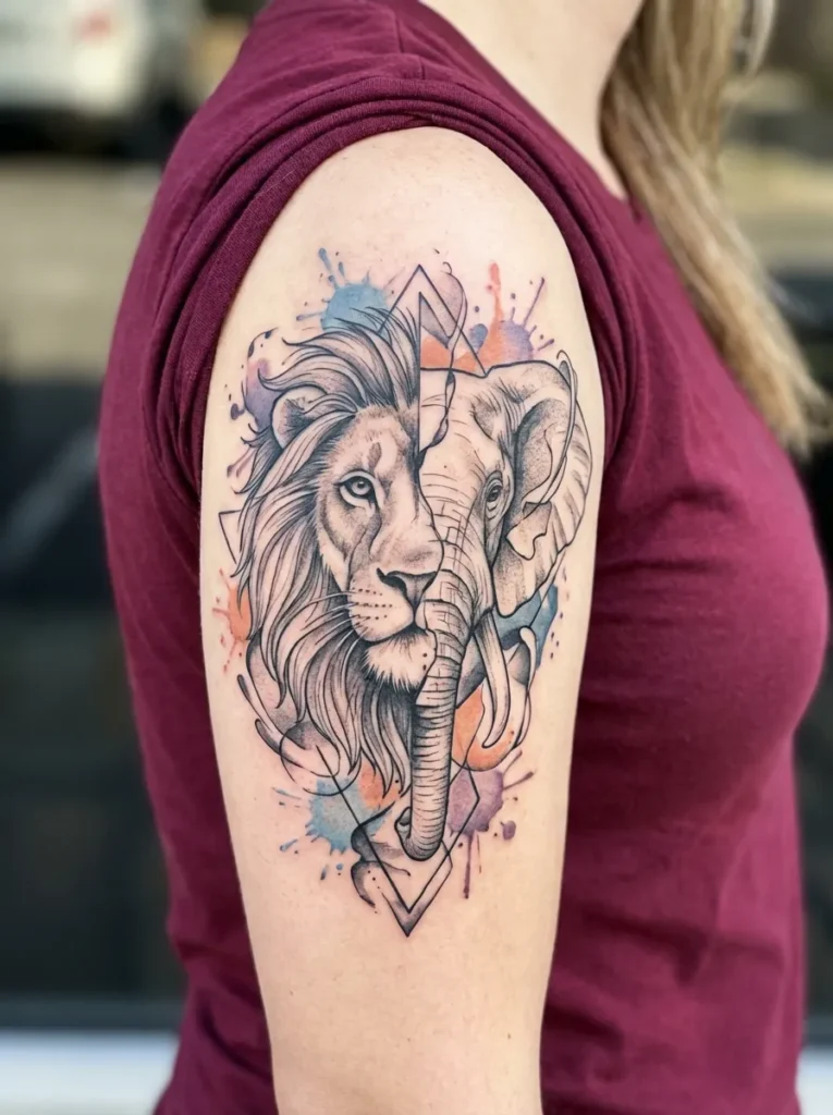 Half Lion Half Elephant with Abstract Elements