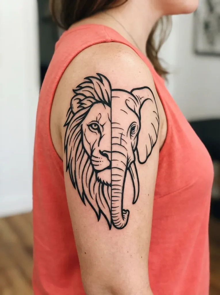 Half Lion Half Elephant with Bold Linework