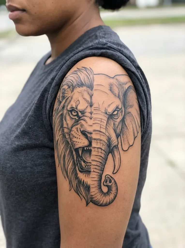 Half Lion Half Elephant with Fierce Expression