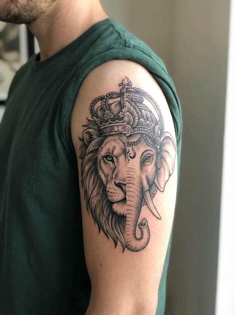 Half Lion Half Elephant with Ornamental Headpiece