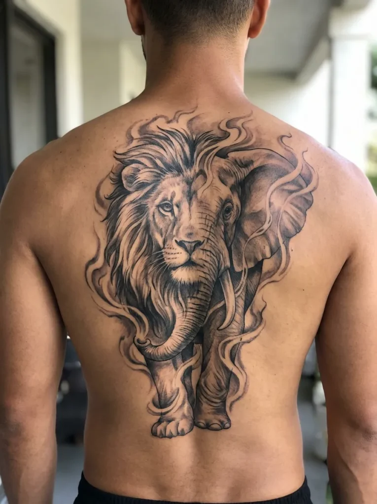 Half Lion Half Elephant with Soft Smoke and Ink Flow