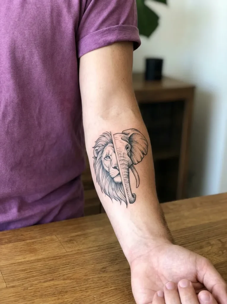 Half Lion Half Elephant with Split-Profile Angle