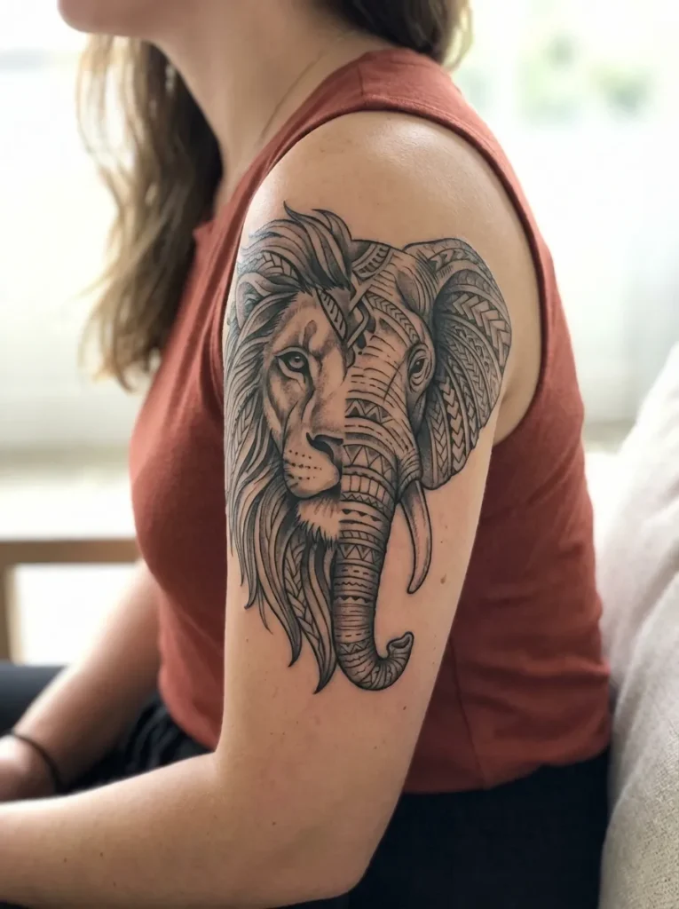 Half Lion Half Elephant with Tribal Line Detailing