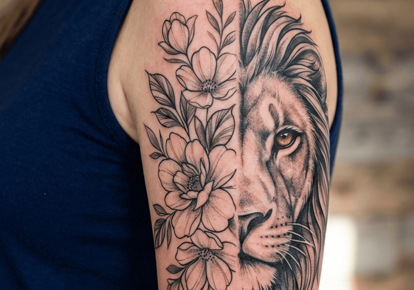 Half Lion Half Flower Tattoo Ideas