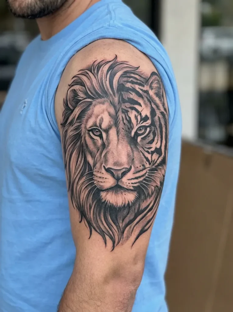 Half Lion Half Tiger with Black and Grey Style