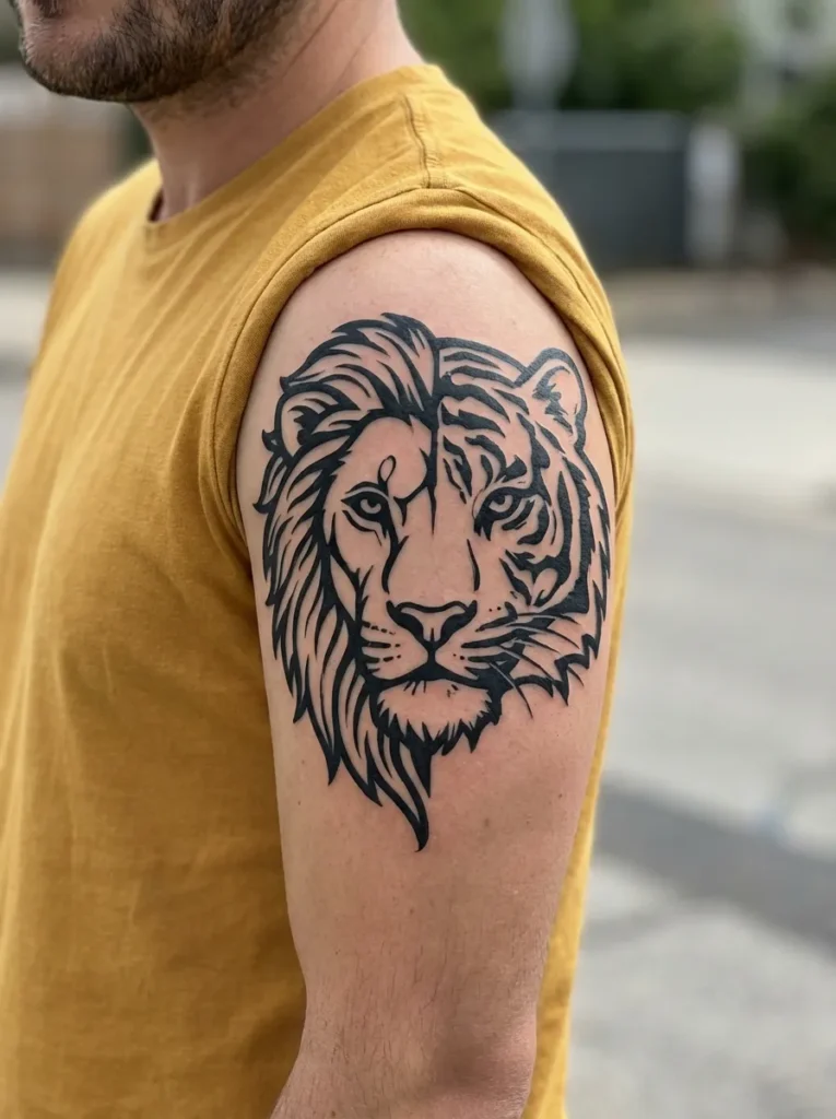 Half Lion Half Tiger with Bold Linework