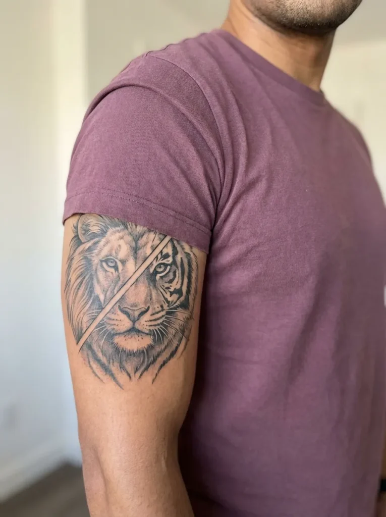 Half Lion Half Tiger with Diagonal Face Split