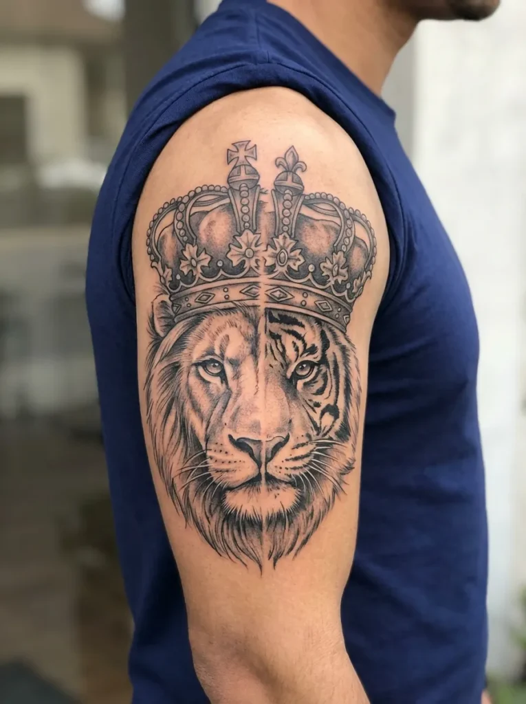 Half Lion Half Tiger with Dual Crown Elements