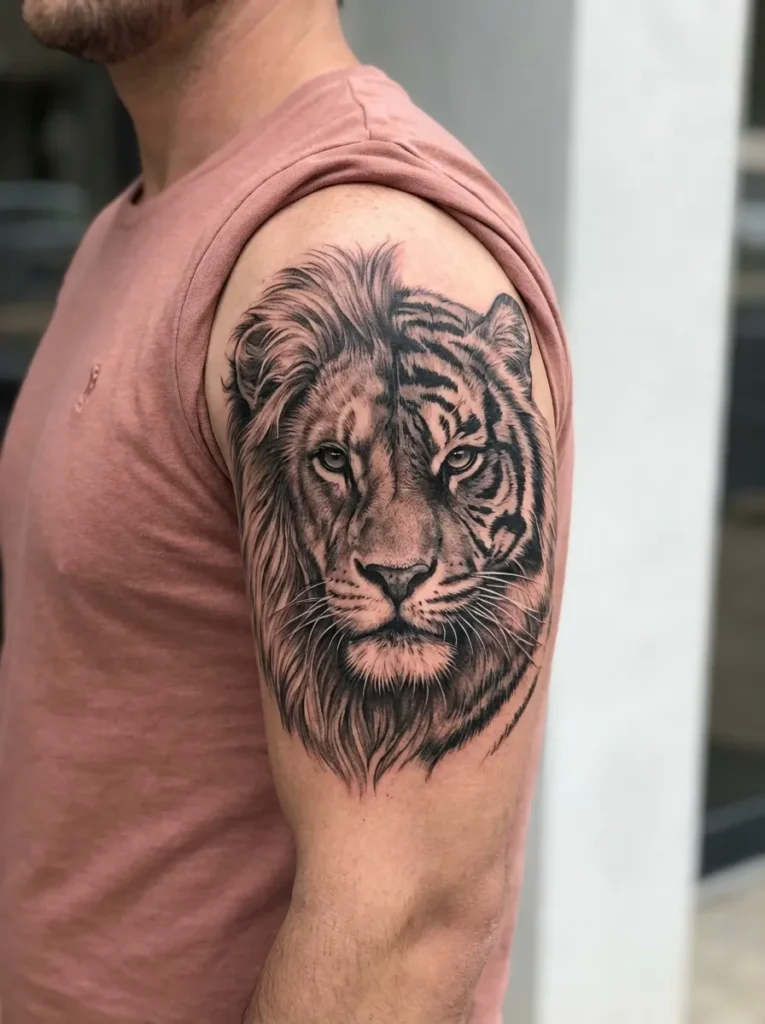 Half Lion Half Tiger with Extreme Detail Fur Texture