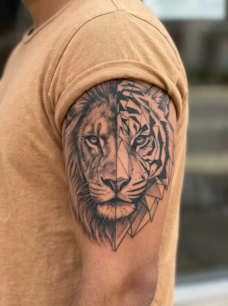 Half Lion Half Tiger with Half-Realism Half-Geometry