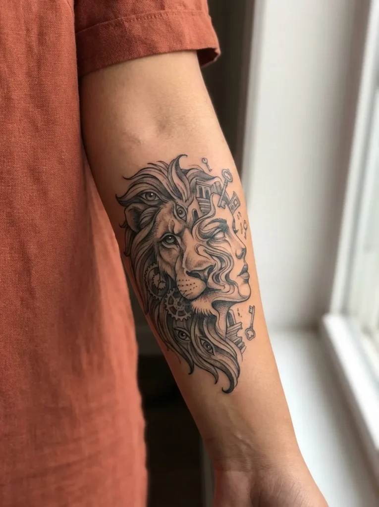 Half Lion Half Woman in Surreal Art Style