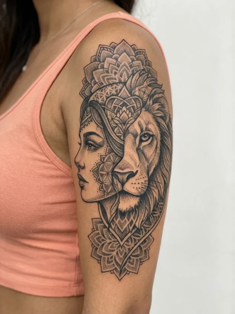  Half Lion Half Woman with Geometric Patterns