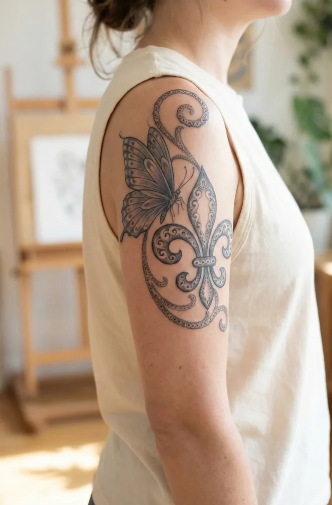 Half Sleeve Butterfly  with Half  Fleur Of Eyelets
