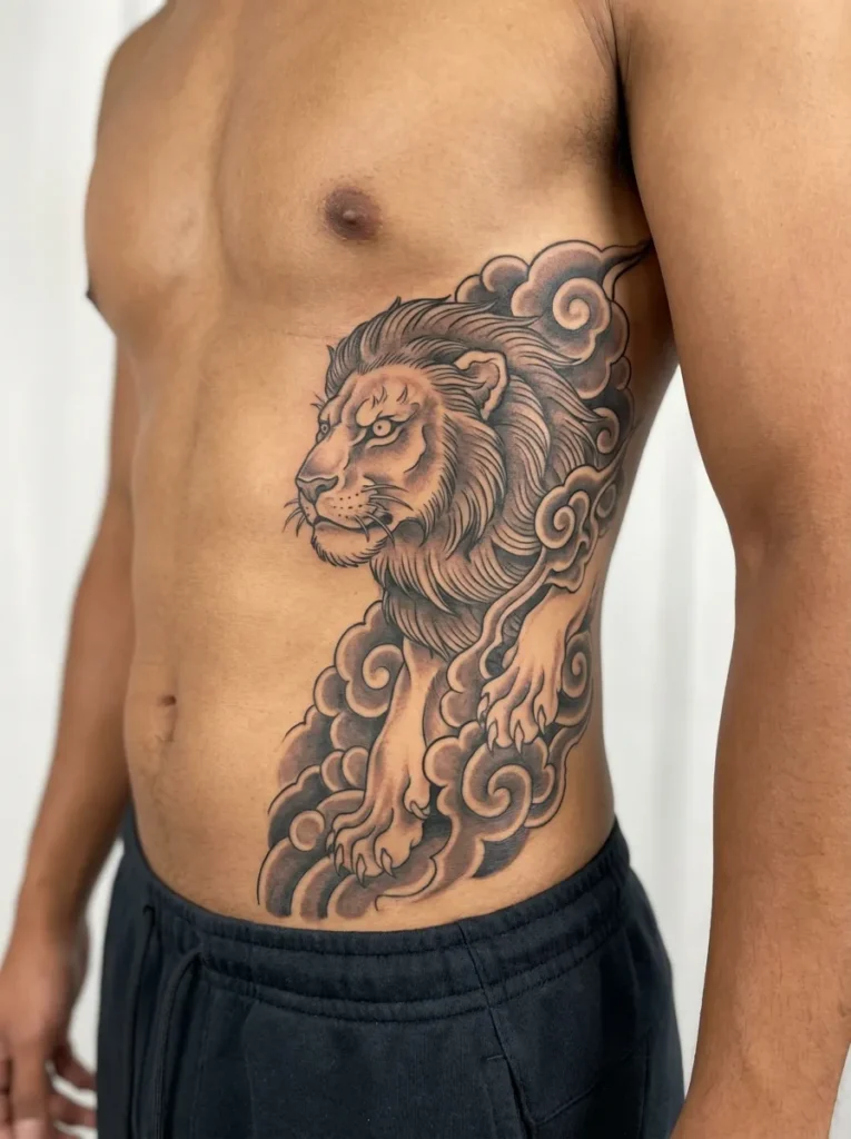 Japanese Lion in Side Profile with Cloud Patterns