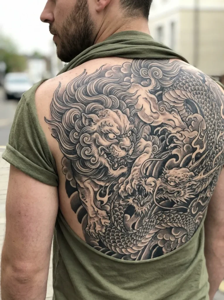 Japanese Lion with Dragon Integration