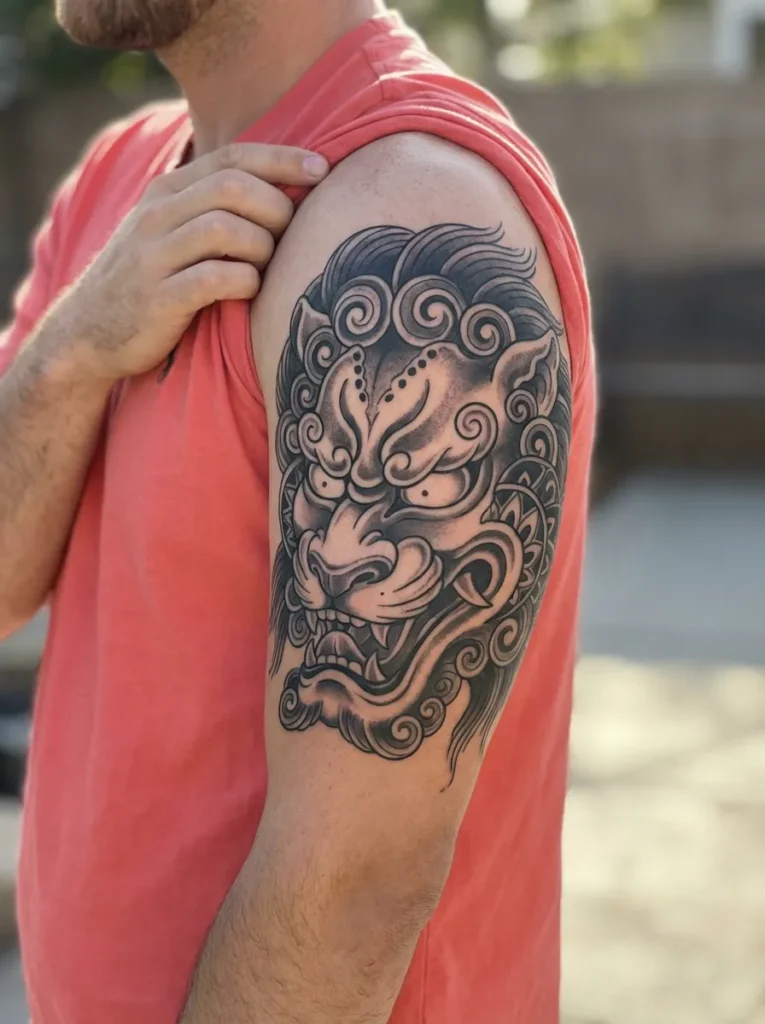 Japanese Lion with Mask-Inspired Features