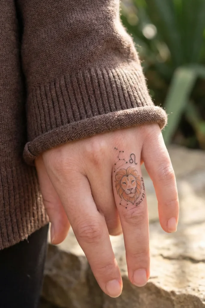 Leo Zodiac Lion Finger Tattoo