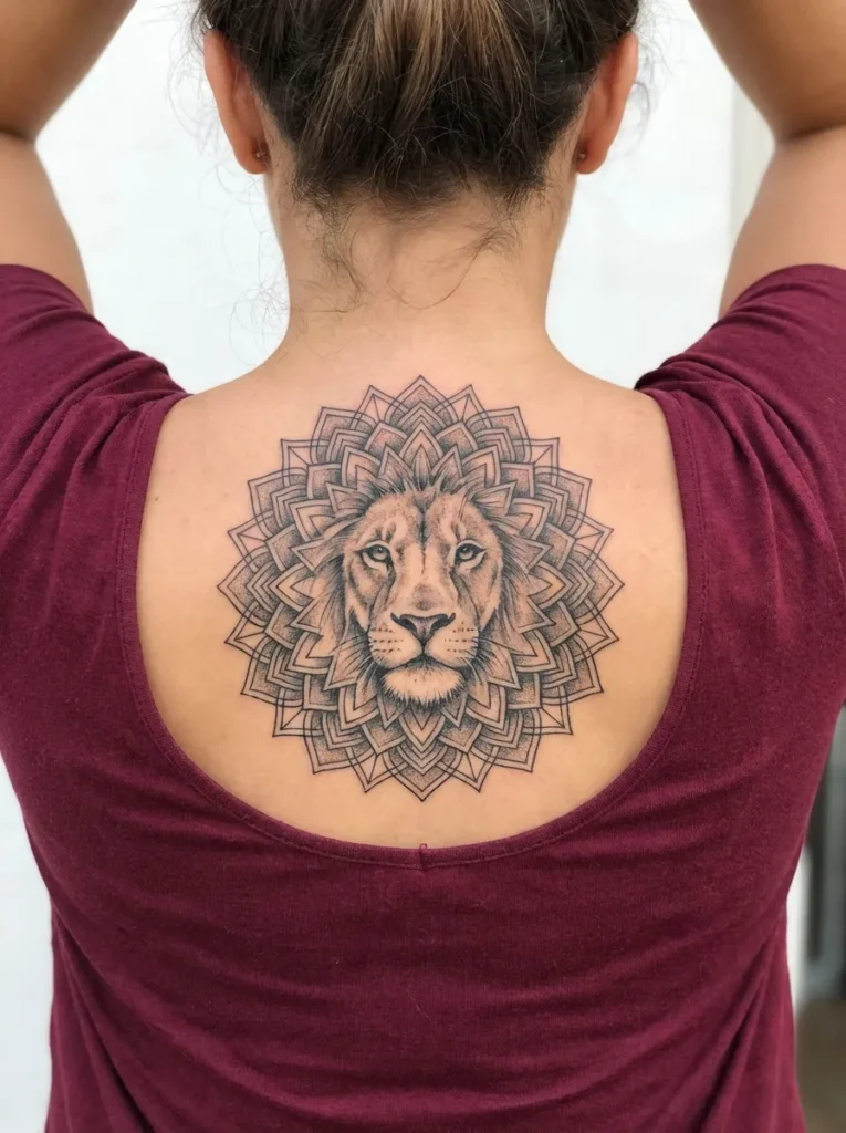 Lion Face Centered Within a Circular Mandala