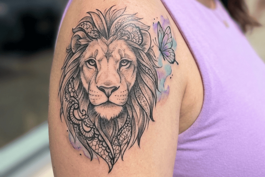 Lion Shoulder Tattoo for Women