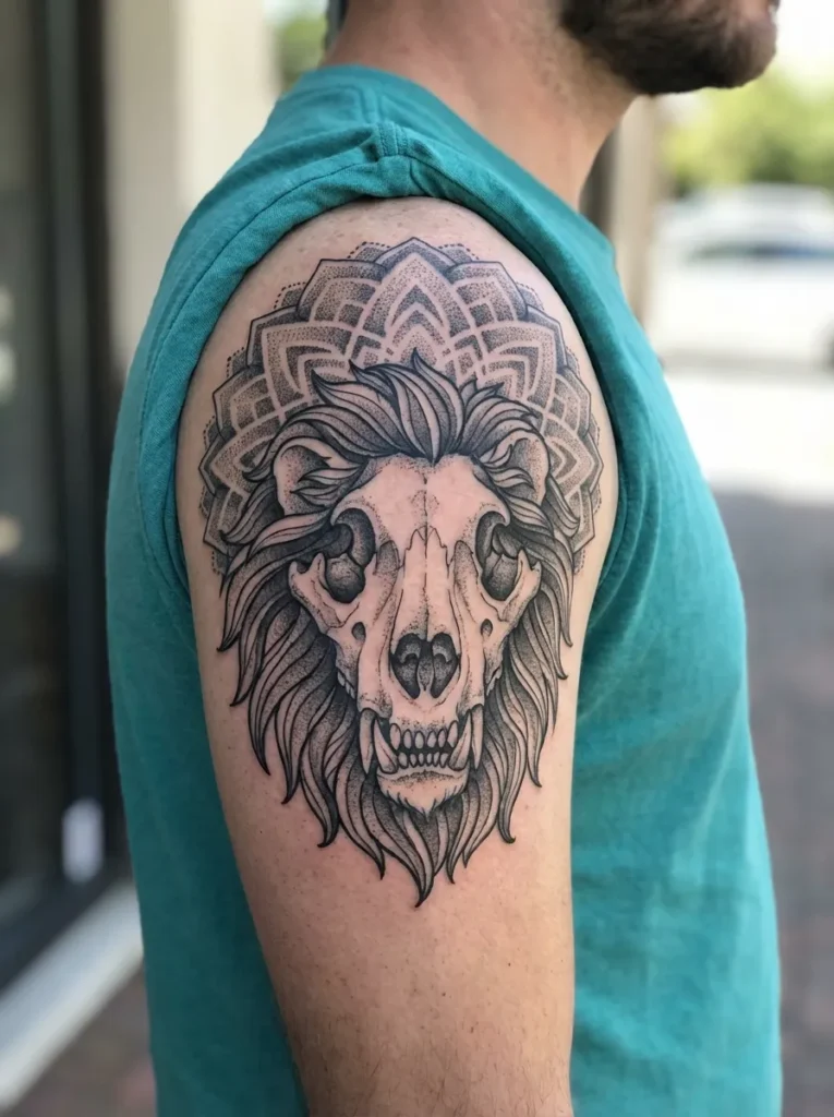 Lion Skull with Mandala Halo